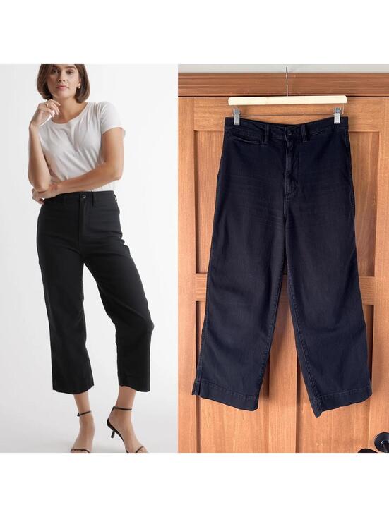 Quince Pants - QUINCE Organic Stretch Cotton Twill Wide-Leg Crop Pants Black Women’s size 29